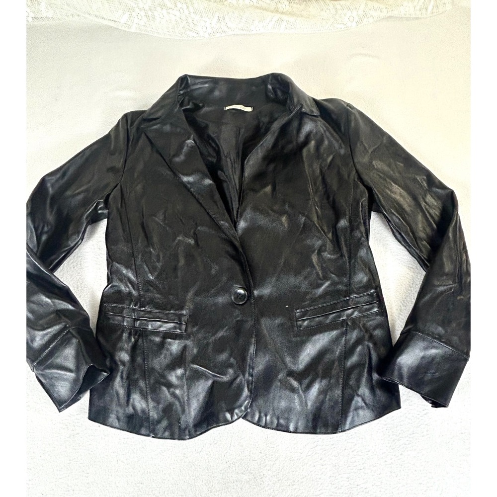 TWOWAY Faux Leather Blazer Women Small Black Dark Academia Edgy TWE147‎